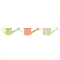Prodotto Set di annaffiatoi decorativi in salmone pastello, verde, giallo-verde - fioriera in metallo Ø11cm H10cm, 8 pezzi