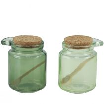 Prodotto Bicchiere decorativo con coperchio in sughero e cucchiaio verde Ø7cm H10cm 2pz