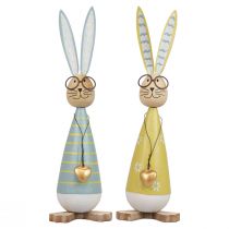 Prodotto Coniglietto decorativo con occhiali Decorazione pasquale legno metallo Coniglietto pasquale 29 cm 2 pezzi