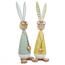 Prodotto Coniglietto decorativo con occhiali Decorazione pasquale legno metallo Coniglietto pasquale 29 cm 2 pezzi