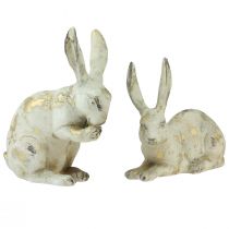 Conigli decorativi seduti in piedi oro bianco H12,5x16,5 cm 2 pezzi