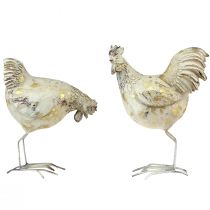 Prodotto Galline decorative gallo gallina oro bianco vintage L13 cm 2 pezzi