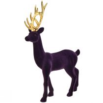 Figura decorativa di cervo renna floccata oro viola H37 cm