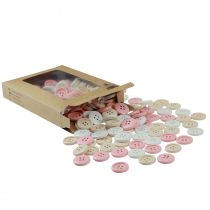 Prodotto Bottoni decorativi per lavori artigianali in legno Ø2cm Crema Rosa Bianco 210 pz