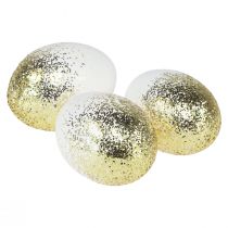 Uova di Pasqua decorative vero bianco d&#39;uovo d&#39;oca con glitter dorati H7,5–8,5 cm 10 pezzi