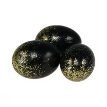 Uova di Pasqua decorative vero uovo di gallina nero con glitter dorati H5,5–6 cm 10 pezzi