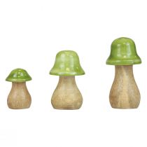 Funghi decorativi in legno funghi in legno verde chiaro lucido H6/8/10 cm set da 3