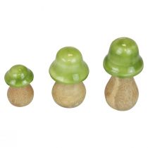 Funghi decorativi in legno funghi in legno verde chiaro lucido H6/8/10 cm set da 3