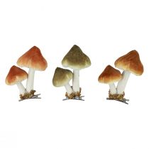 Funghi decorativi con clip decorazione autunnale floccati assortiti 9 cm 3 pezzi