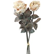 Rose decorative bianche crema rose artificiali fiori di seta aspetto antico L65 cm confezione da 3