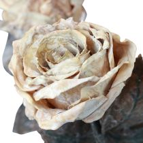 Rose decorative bianche crema rose artificiali fiori di seta aspetto antico L65 cm confezione da 3