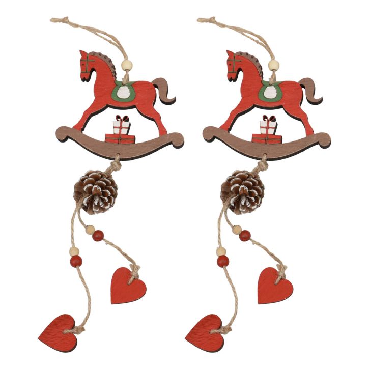 Prodotto Cavallo a dondolo decorativo Decorazione da appendere in legno Natale Rosso 37 cm 2 pezzi