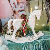 Cavallo a dondolo decorativo Natale bianco marrone 37x8x32cm