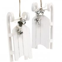 Slitta decorativa argento bianco con campanello L13cm 4pz