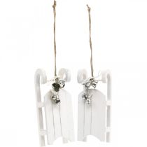 Prodotto Slitta decorativa bianco argento con cordone per campanello L13 cm 4 pezzi