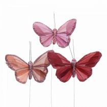 Farfalla decorativa su filo Farfalla piuma rosa 10×6cm 12pz