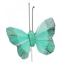 Farfalla decorativa su filo verde, blu 5-6cm 24p