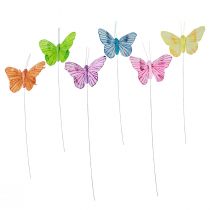 Prodotto Farfalle decorative su filo piume colorate 5,5×8 cm 12pz