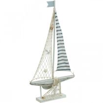 Prodotto Deco Barca a Vela Legno Bianco Blu Marittimo Deco Nave 28×3×55 cm