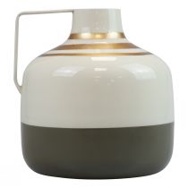 Prodotto Grazioso vaso decorativo in metallo con manico, stile vintage, crema/grigio/oro, Ø16cm, H17cm, per fiori secchi e piante artificiali