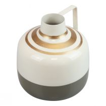 Prodotto Grazioso vaso decorativo in metallo con manico, stile vintage, crema/grigio/oro, Ø16cm, H17cm, per fiori secchi e piante artificiali