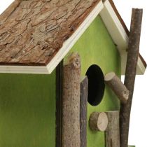 Casetta per uccelli decorativa in legno nido decorativo verde naturale H14,5cm set di 2