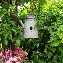 Casetta per uccelli decorativa vintage, brocca decorativa in metallo da appendere H28,5 cm