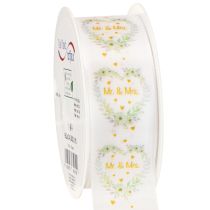 Prodotto Nastro decorativo in raso per matrimonio bianco &quot;Mr. &amp; Mrs.&quot; 40 mm 15 m