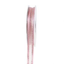 Nastro decorativo rosa con strisce di lurex in argento 15mm 20m
