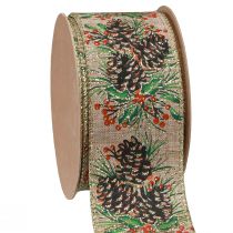 Prodotto Nastro decorativo Coni natalizi nastro regalo largo naturale 60 mm 10 m