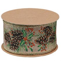 Prodotto Nastro decorativo Coni natalizi nastro regalo largo naturale 60 mm 10 m