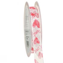 Prodotto Nastro decorativo con cuori Tessuto organza Love bianco rosso 15mm 20m