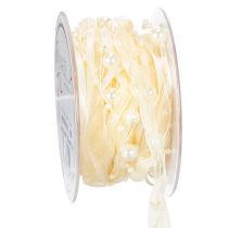 Prodotto Nastro decorativo con perle, color crema, 20 mm, 5 m