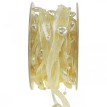 Prodotto Nastro decorativo crema cuori perle decorazione matrimonio 10mm 5m
