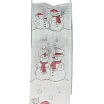 Nastro decorativo Pupazzo di neve natalizio invernale grigio rosso bianco L20m