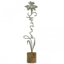 Prodotto Fiore decorativo in metallo con supporto in legno scritta Spring 6x9.5x39.5cm