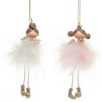 Prodotto Figura decorativa angelo principessa decorazione per albero di Natale bianco, rosa 12 cm 2 pezzi