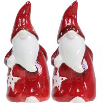 Prodotto Figura di Babbo Natale Nicholas rosso, ceramica bianca H13,5 cm 2 pezzi