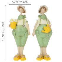 Prodotto Statuette decorative da giardiniere, decorazione da tavola, estate, verde/giallo, 16,5 x 5,5 cm, 2 pezzi