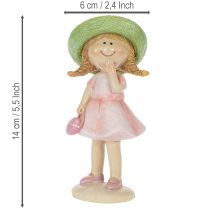 Prodotto Statuette decorative di ragazze con cappello, rosa e verdi, 6,5x5,5x14,5 cm, 2 pezzi