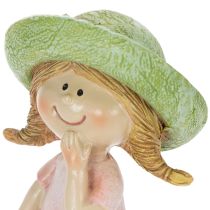 Prodotto Statuette decorative di ragazze con cappello, rosa e verdi, 6,5x5,5x14,5 cm, 2 pezzi
