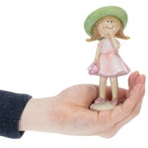 Prodotto Statuette decorative di ragazze con cappello, rosa e verdi, 6,5x5,5x14,5 cm, 2 pezzi
