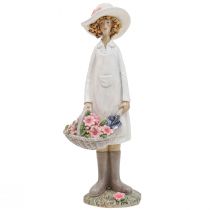 Prodotto Figure decorative decorazione giardiniere donna con fiori bianco rosa H21 cm