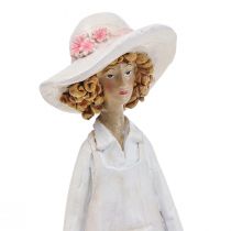 Prodotto Statuine decorative giardiniere, donna decorativa con fiori, bianco rosa, H21cm