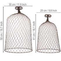 Prodotto Campanella decorativa in metallo, traliccio, cappuccio in filo metallico, marrone, finitura ruggine, H50/41cm Ø30/25cm, set da 2