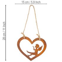 Prodotto Ornamenti decorativi in metallo da appendere, finitura effetto ruggine, design a forma di angelo a cuore, Ø15 cm, 6 pezzi