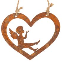 Prodotto Ornamenti decorativi in metallo da appendere, finitura effetto ruggine, design a forma di angelo a cuore, Ø15 cm, 6 pezzi