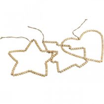 Prodotto Appendiabiti Deco Natale perline di legno cuore stella albero H20cm 3pz