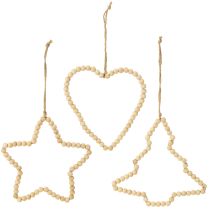 Prodotto Perline di legno decorative natalizie cuore stella albero H16cm 3 pz