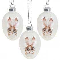 Appendiabiti decorativo in vetro deco uova coniglio con occhiali glitter 5x8cm 6pz